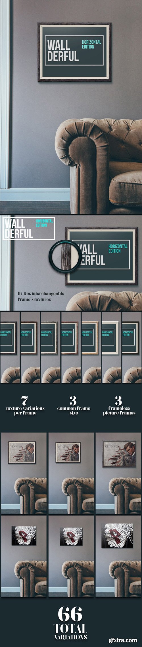 Wallderful - Horizontal Frame Mockups, 66 variations