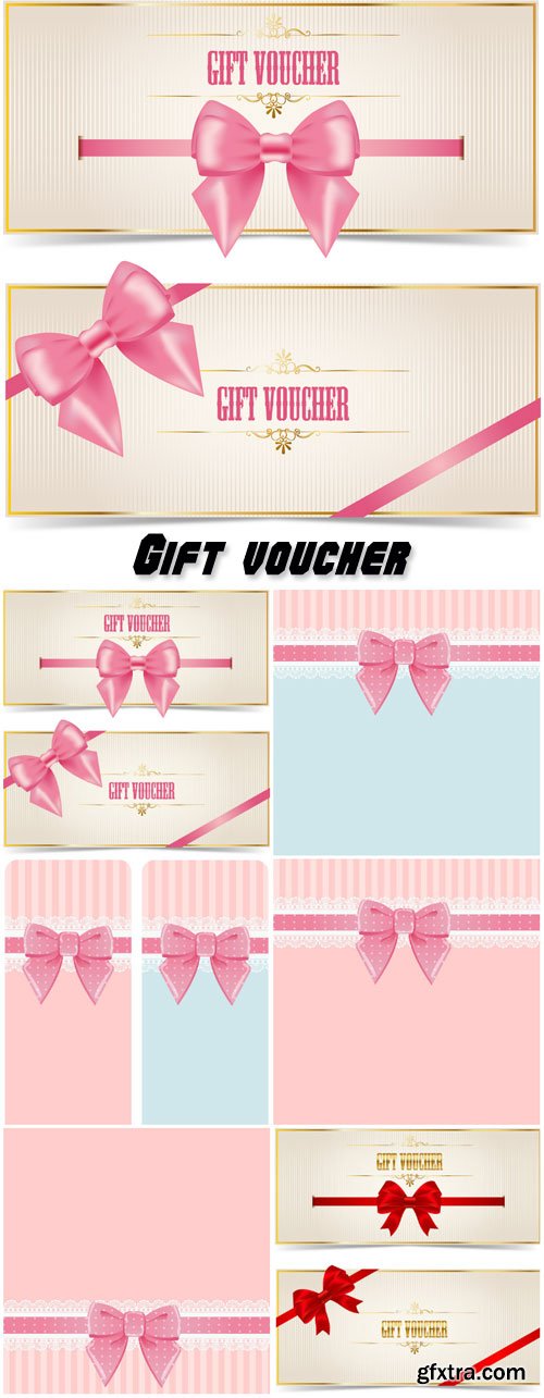 Gift voucher with pink bow, vector background