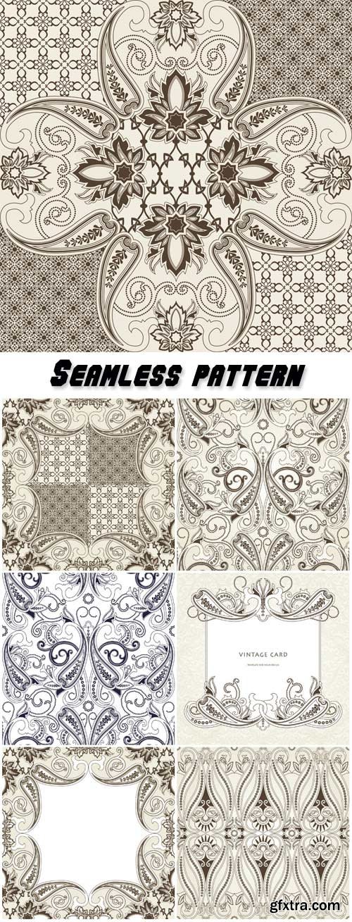 Seamless pattern with paisley, floral background with oriental motifs in pastel colors