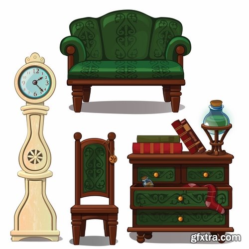 Collection of elements of an interior table chair armchair mirror cabinet vector image 25 EPS