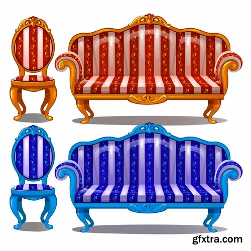 Collection of elements of an interior table chair armchair mirror cabinet vector image 25 EPS