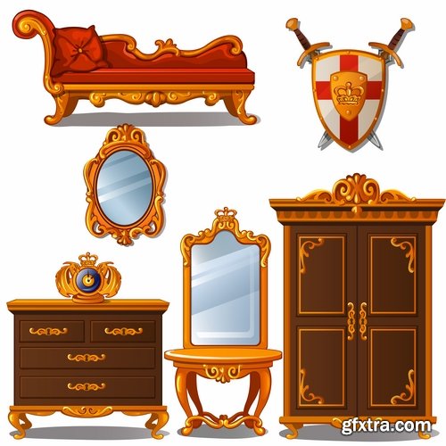 Collection of elements of an interior table chair armchair mirror cabinet vector image 25 EPS