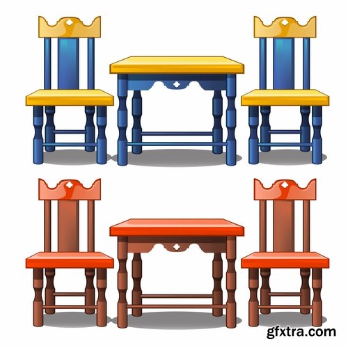 Collection of elements of an interior table chair armchair mirror cabinet vector image 25 EPS