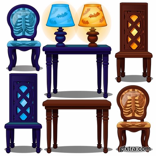 Collection of elements of an interior table chair armchair mirror cabinet vector image 25 EPS