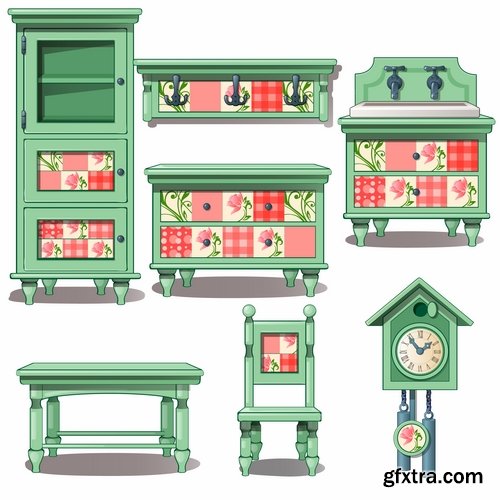 Collection of elements of an interior table chair armchair mirror cabinet vector image 25 EPS