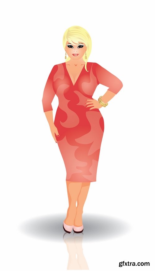 Collection of full fat lady girl doing shopping vector image 25 EPS