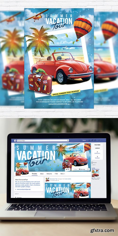 Summer Vacation Tour - Flyer Template + Facebook Cover