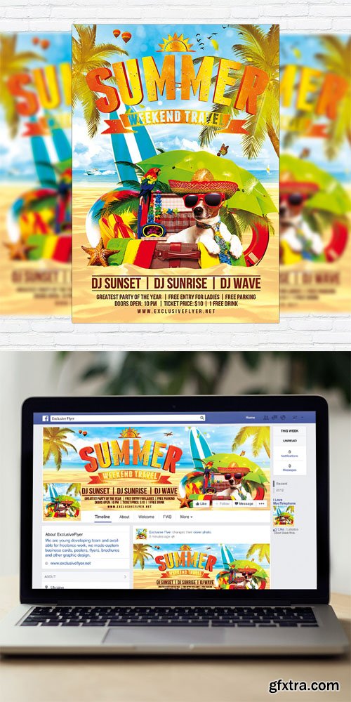 Summer Weekend Travel - Flyer Template + Facebook Cover