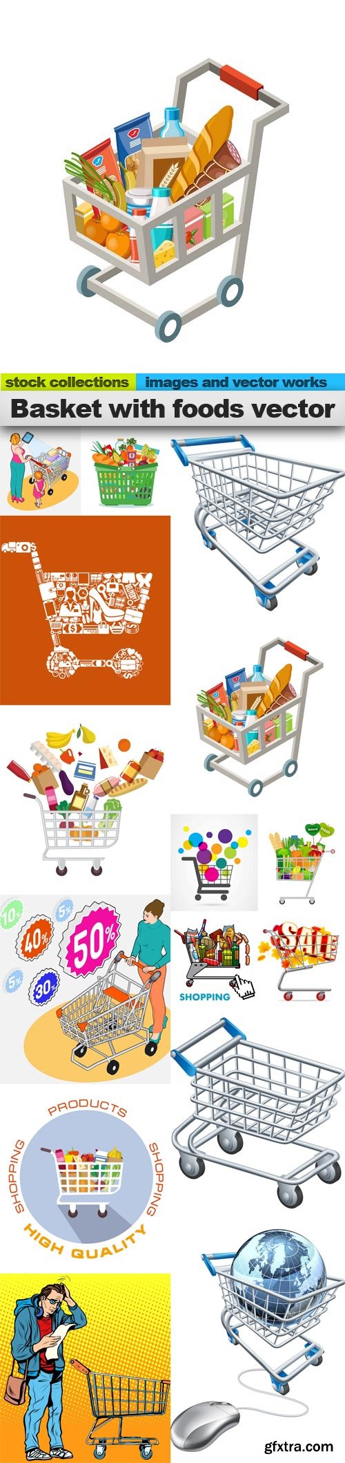 Basket with foods vector, 15 x EPS