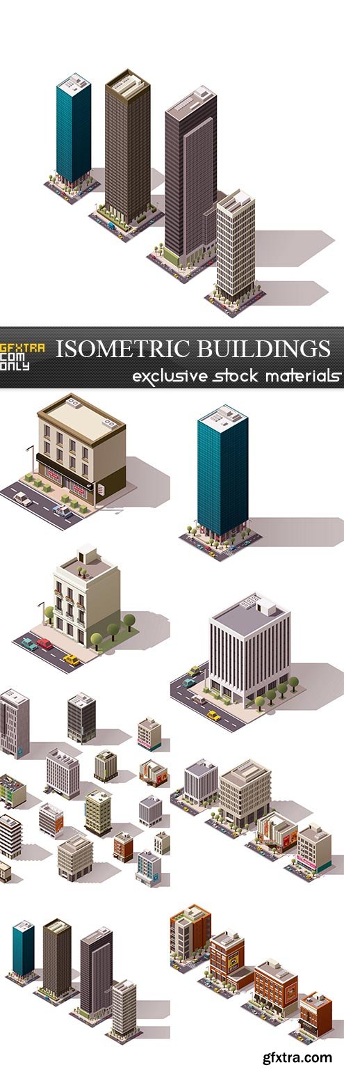 Isometric buildings, 8  x  UHQ JPEG