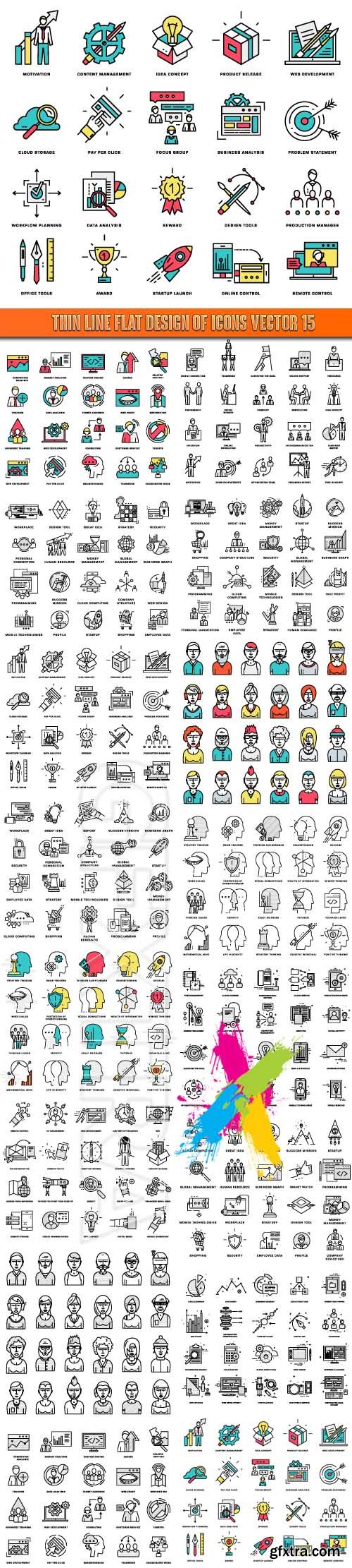 Thin line flat design of icons vector 15