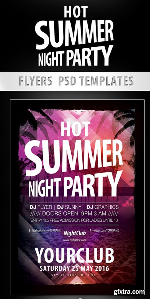 Hot Summer Night Party Flyer PSD Template + Facebook Cover