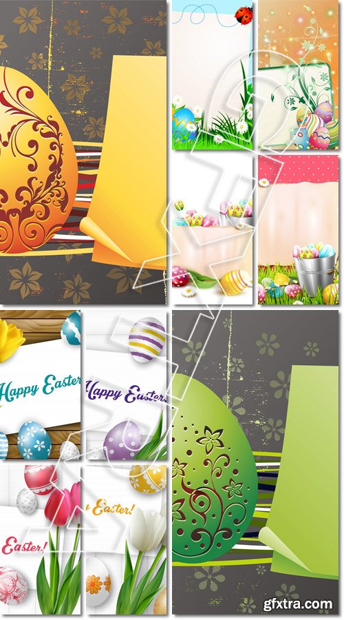 Easter eggs with flowers and colorful eggs in the bucket - Vector