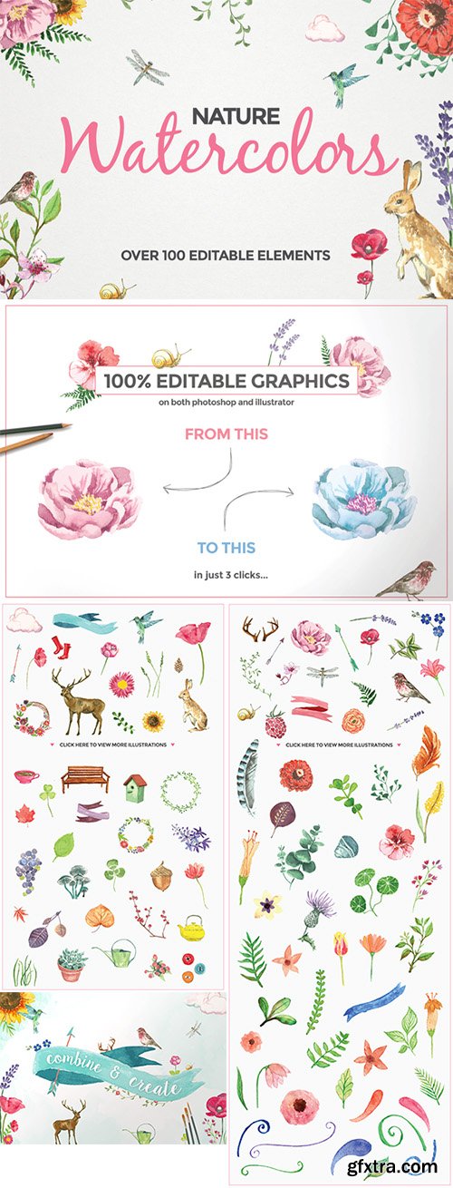 100+ Editable Watercolor Elements - CM 197973