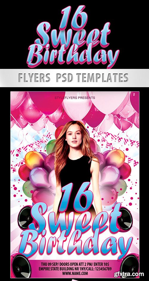 Sweet 16 Birthday Party PSD Template + Facebook Cover