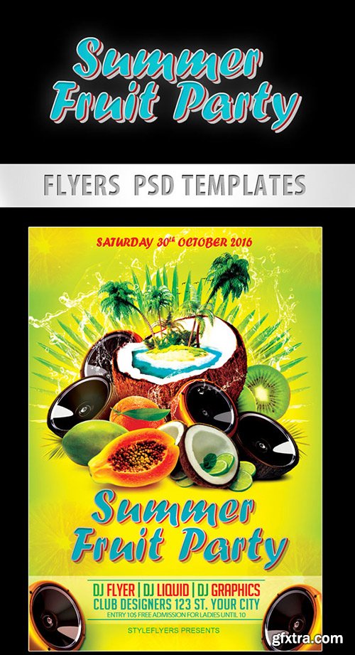 Summer Fruit Party Flyer PSD Template + Facebook Cover