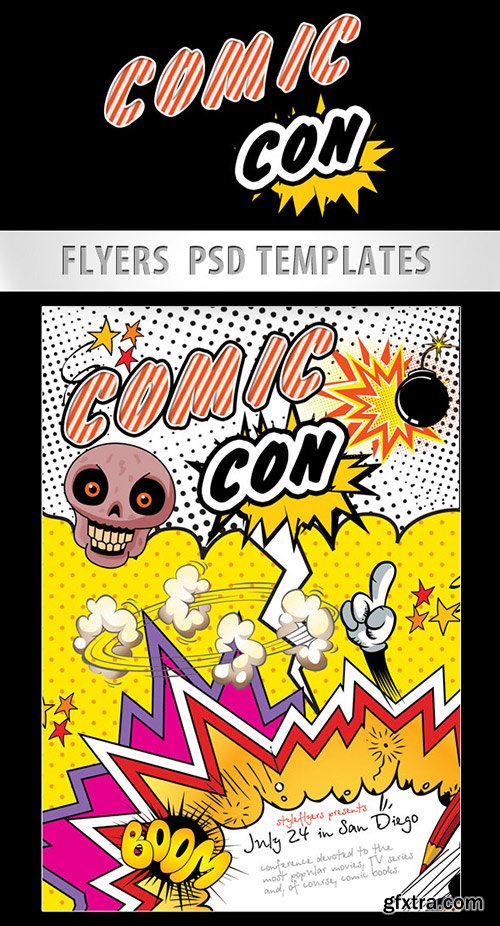 Comic-Con Party Flyer PSD Template + Facebook Cover