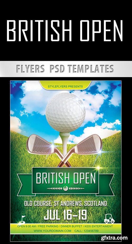 British Open Sport Flyer PSD Template + Facebook Cover