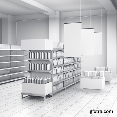 Collection of 3D interior shop showcase stand rack shelf products 25 HQ Jpeg