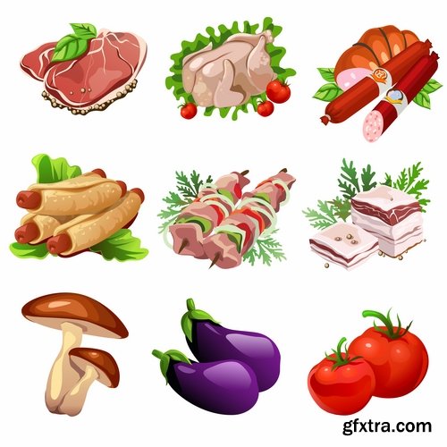 Collection of different food icon vector image 25 EPS