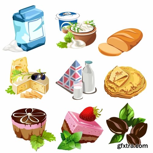 Collection of different food icon vector image 25 EPS