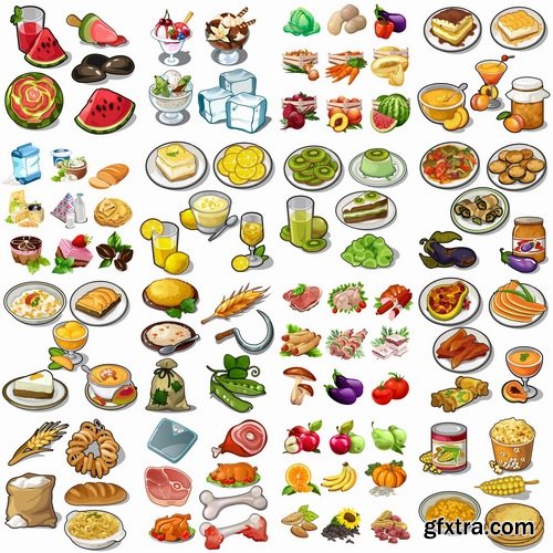 Collection of different food icon vector image 25 EPS