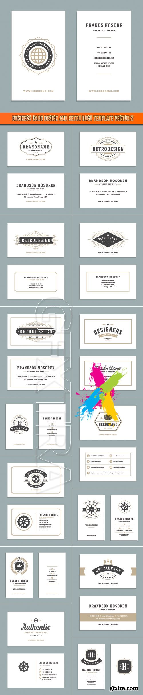 Business card design and retro logo template vector 2