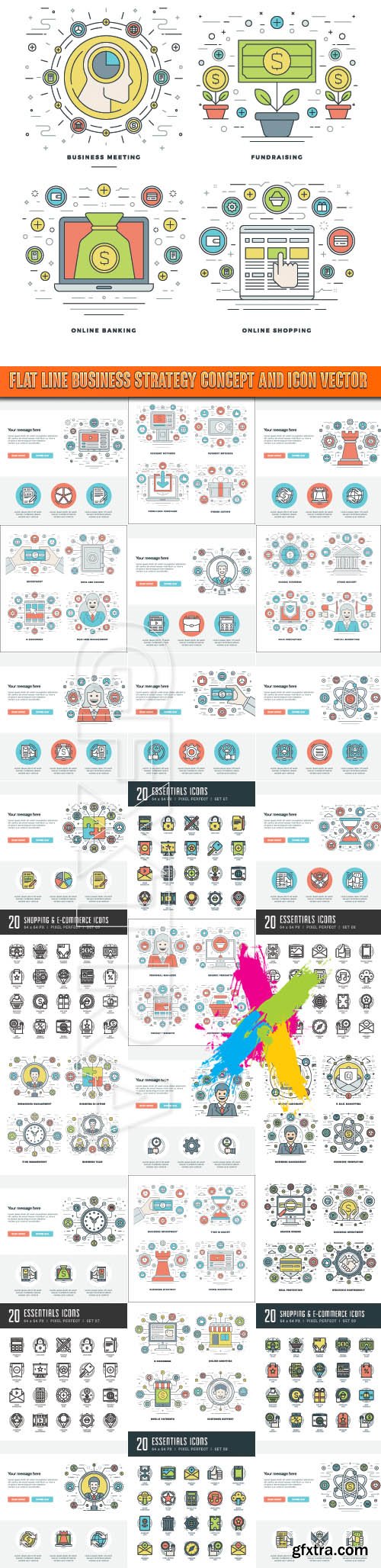 Flat Line Business Strategy Concept and Icon vector