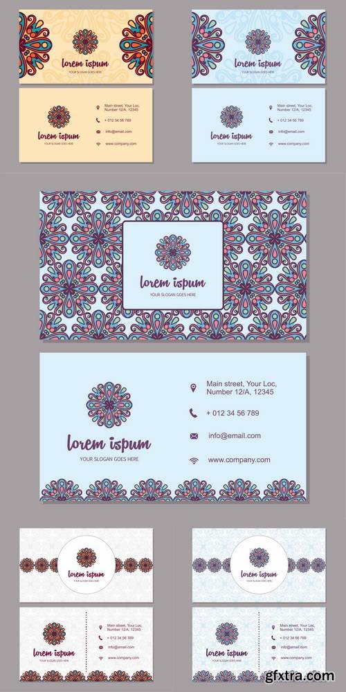 Visiting Card and Business Card Set with Mandala Design Element Logo