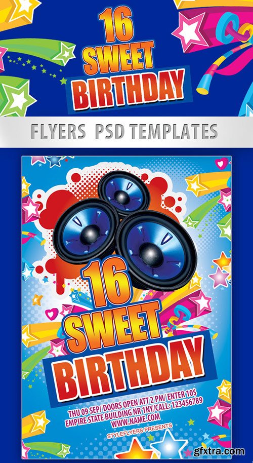 Sweet 16 Birthday Party Flyer PSD Template + Facebook Cover