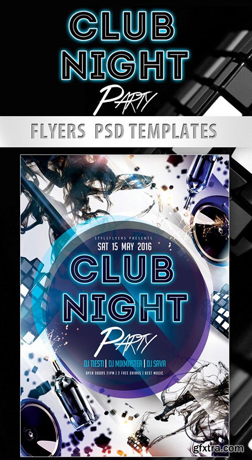 Club Night Party Flyer PSD Template + Facebook Cover