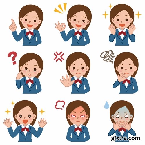 Collection of cartoon man with different emotions on her face 25 EPS