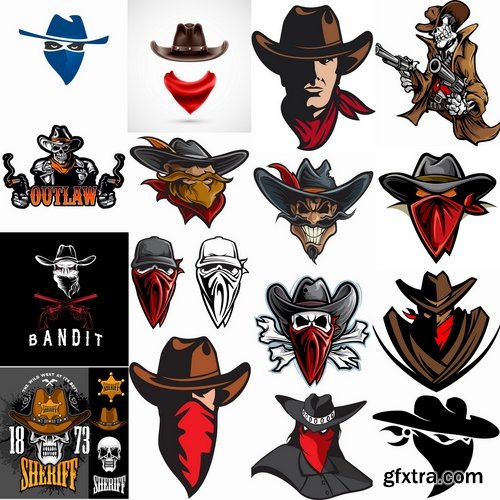 Collection of cowboy gang of criminals printing on T-shirt logo 25 EPS