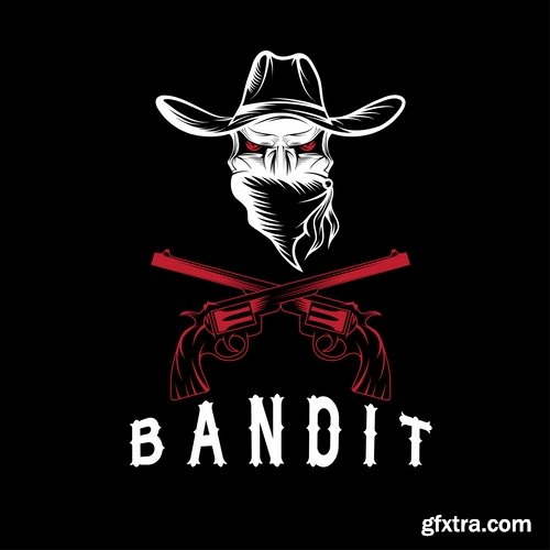 Collection of cowboy gang of criminals printing on T-shirt logo 25 EPS