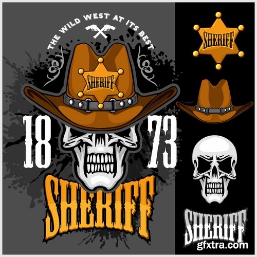 Collection of cowboy gang of criminals printing on T-shirt logo 25 EPS