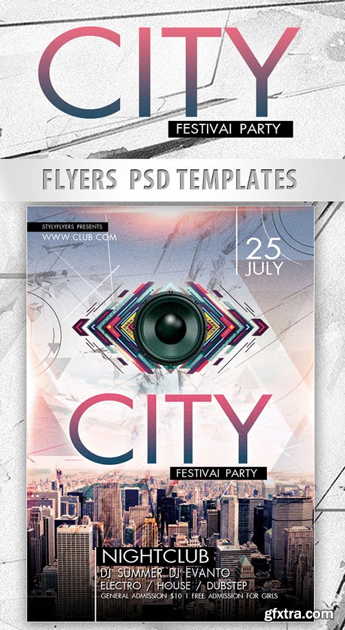 City Festival Party Flyer PSD Template + Facebook Cover