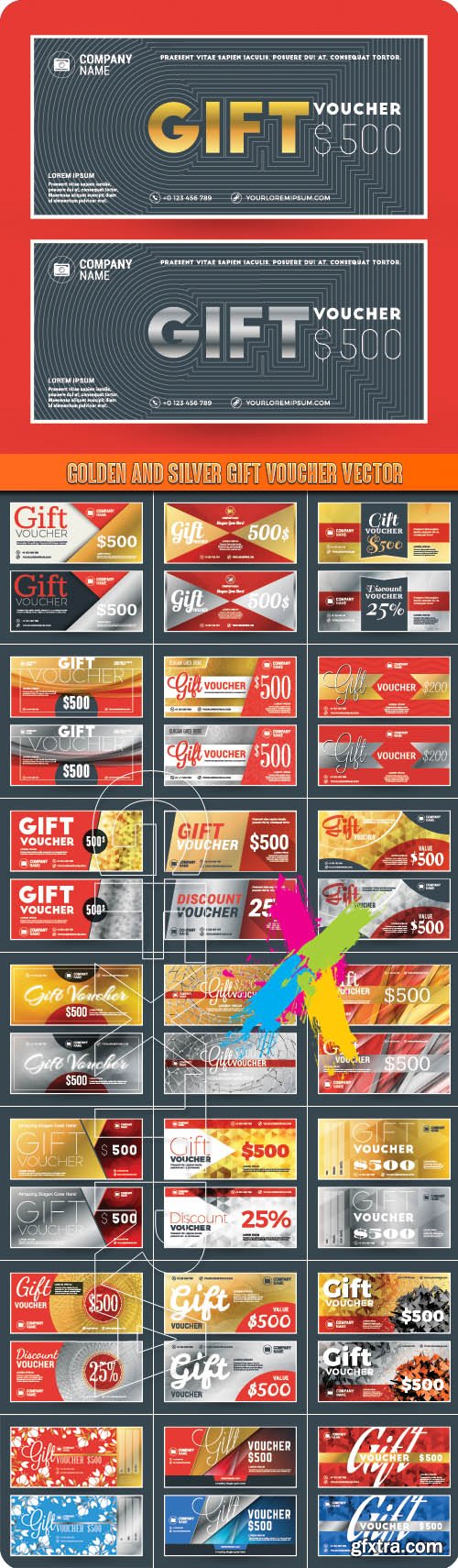 Golden and Silver Gift Voucher vector