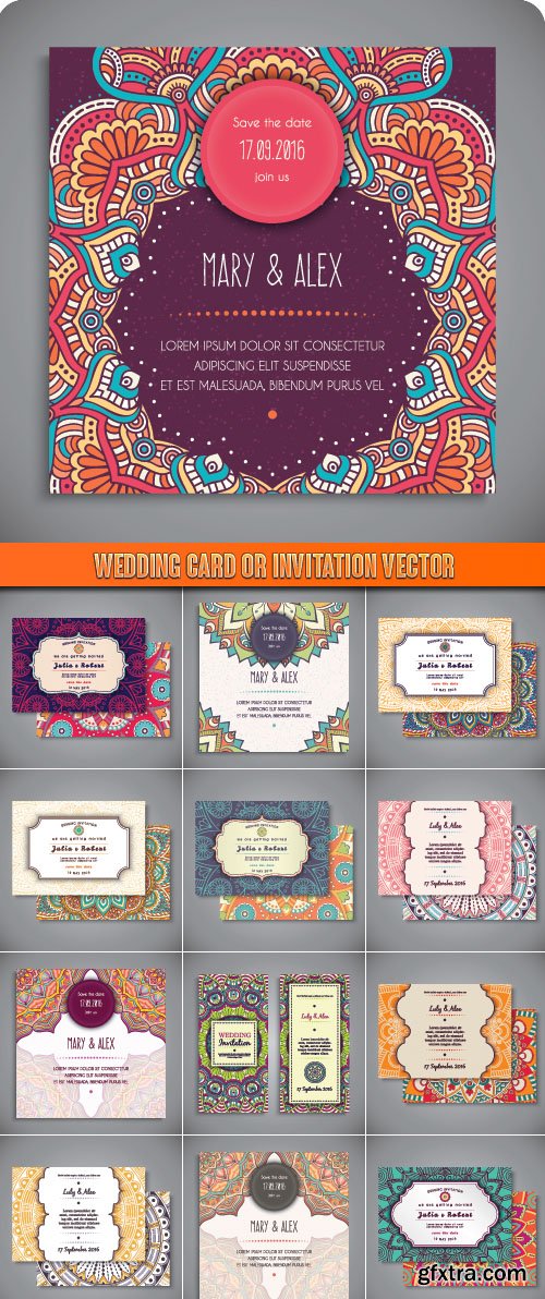 Wedding card or invitation vector set