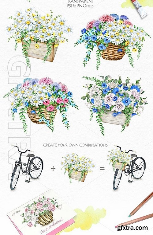 CM - Watercolor Bicycle and Flowers 577704