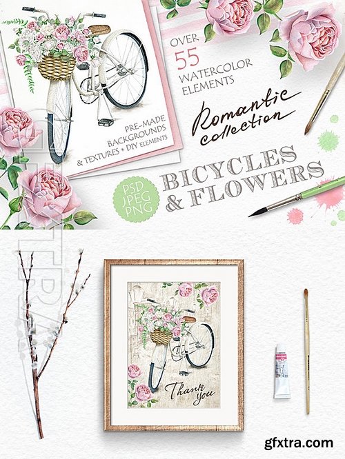 CM - Watercolor Bicycle and Flowers 577704