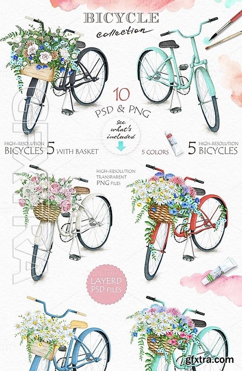 CM - Watercolor Bicycle and Flowers 577704