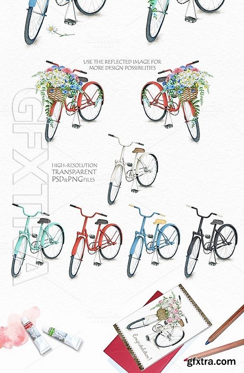 CM - Watercolor Bicycle and Flowers 577704