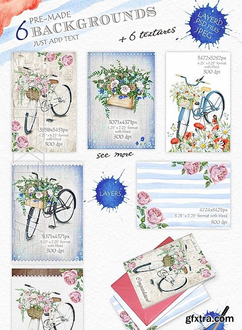 CM - Watercolor Bicycle and Flowers 577704