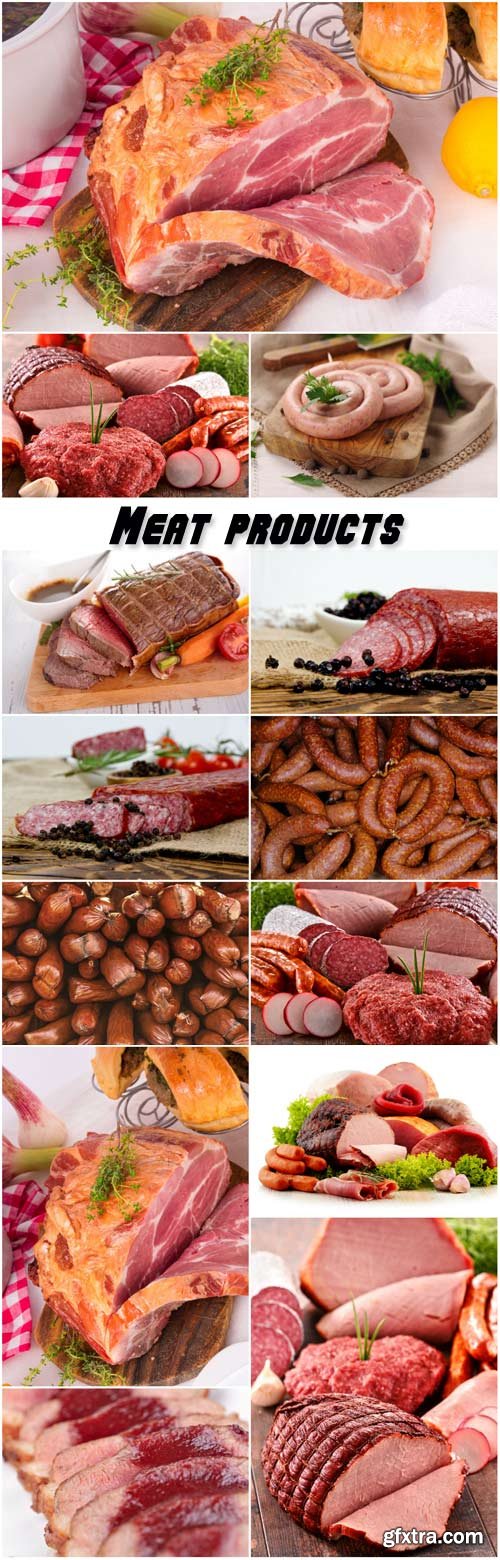 Assorted meat products including ham and sausages