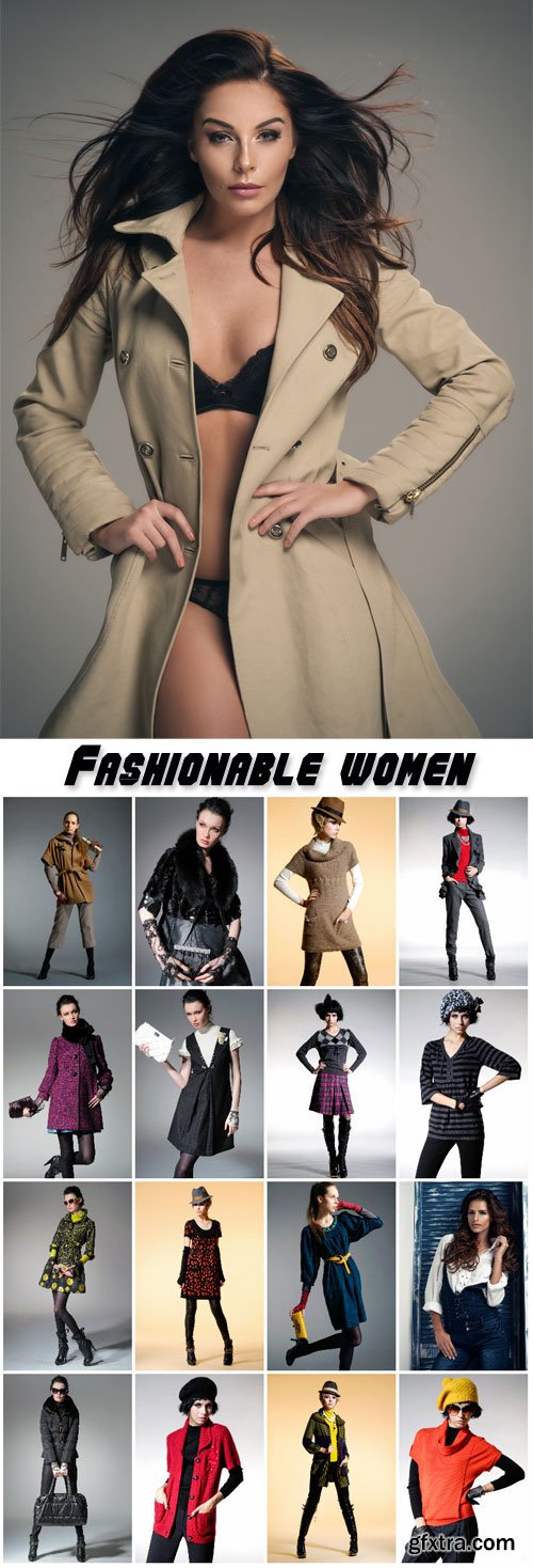 Fashionable women in various trendy clothes