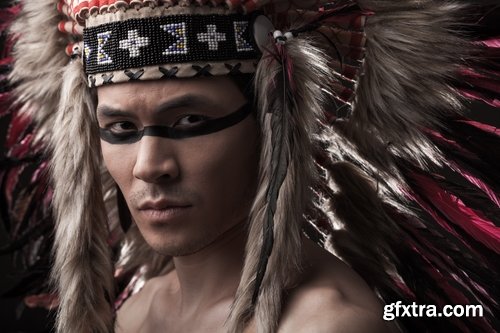 Collection of American Indian Native War Paint face feathers on his head 25 HQ Jpeg