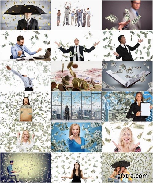 Collection business businessman cash prize gift money falling from the sky 25 HQ Jpeg