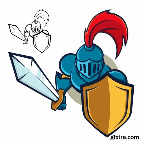 Collection of knight armor warrior horseman vector image 25 EPS