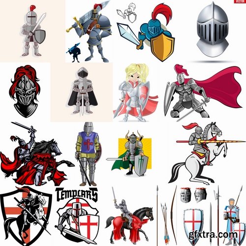 Collection of knight armor warrior horseman vector image 25 EPS