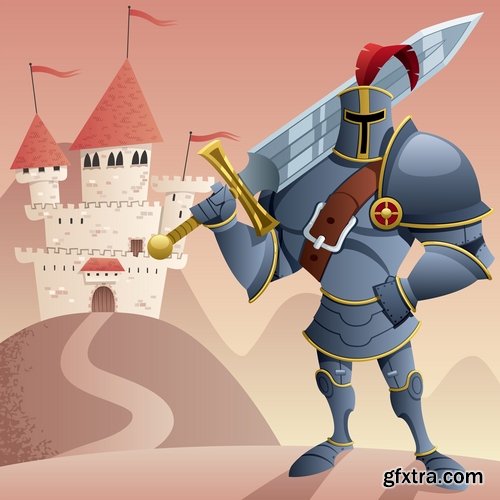 Collection of knight armor warrior horseman vector image 25 EPS